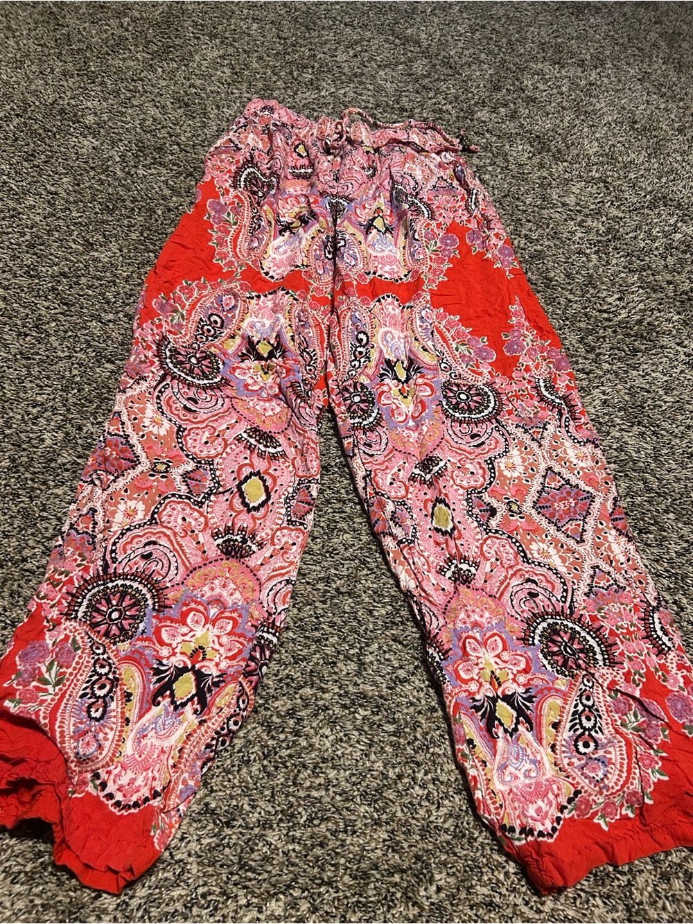 Angie Pink & Orange Paisley Print Wide-Leg Pants